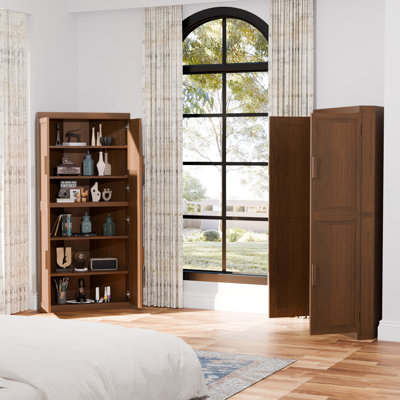 Ensemble de 4 armoires d'appoint de coin en noyer avec portes et rangement peu encombrant P 16 po x l 31 po x H 67 po