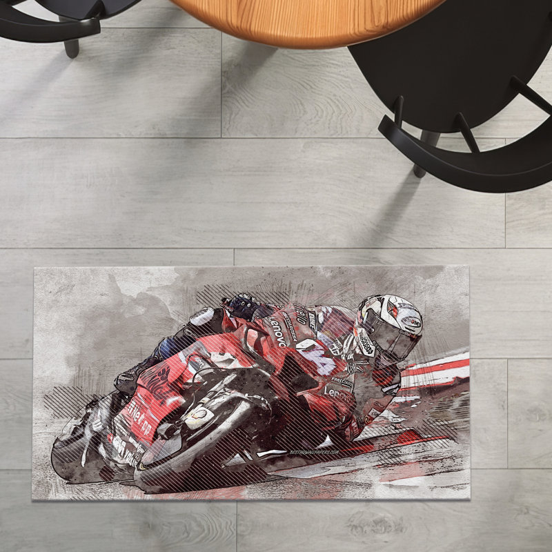 Non-Woven Thin Type Floral Printed Rug with Intricate Red and Blue Botanical Design for Indoor Home Decor