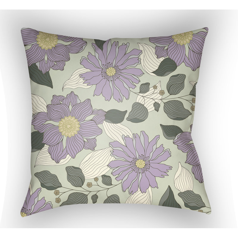 Moody Floral Floral Outdoor Throw Pillow, Light Purple, 20" H x 20" W x 4" D
