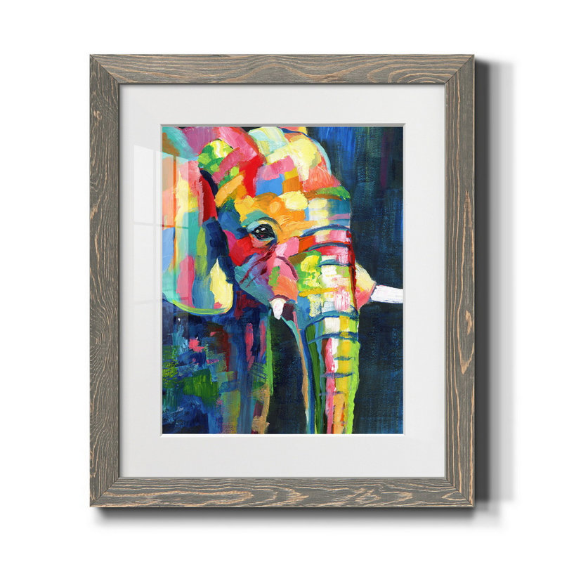 Vibrant Elephant - Cadre photo, reproduction d'art sur papier, H 20 po x l 17 po x P 1,5 po, gris