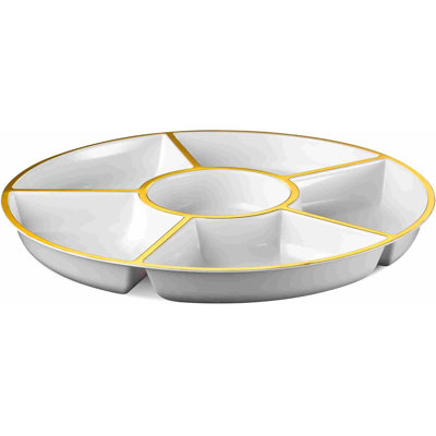 6 plateaux de service modulaires ronds en plastique (2, blanc et or)