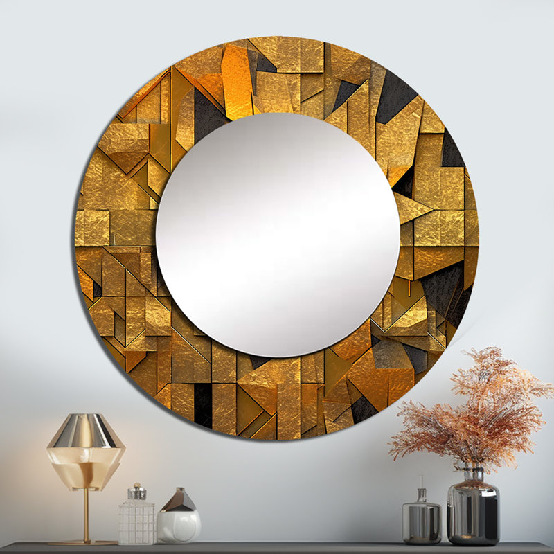 Sharp gold and black geometric wonders - Geometric Large Mirror, Modern Round Unique Wall Mirror Decor, Printed Metal Art
