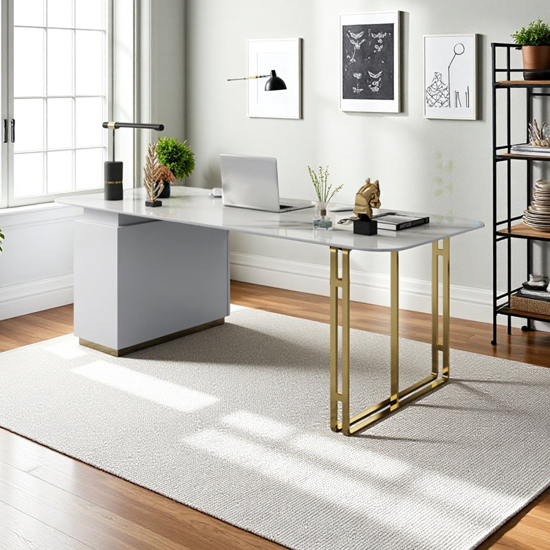 Bureau en pierre frittée clair et luxueux clair, H 29,53 po x l 70,87 po x P 23,62 po