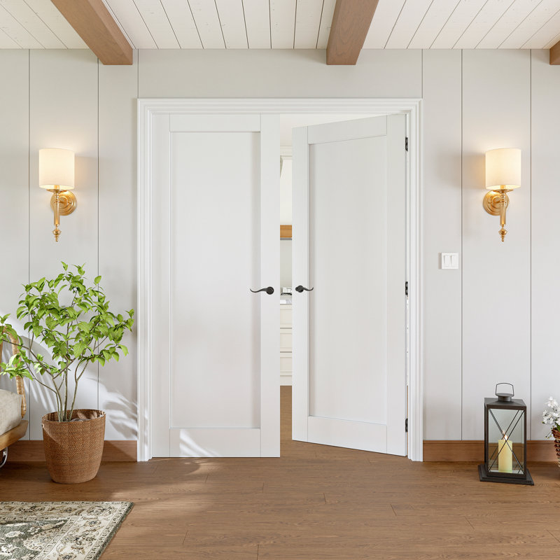Noyau uni blanc à 1 panneau avec portes françaises, 64 po x 80 po