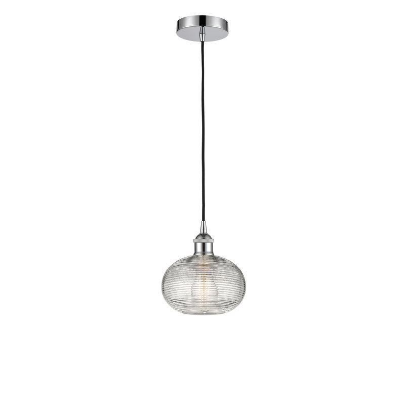 Luminaire suspendu à 1 lumière Edison Jerard-616-G555, H 8,25 po x l 8 po x P 8 po, Chrome poli