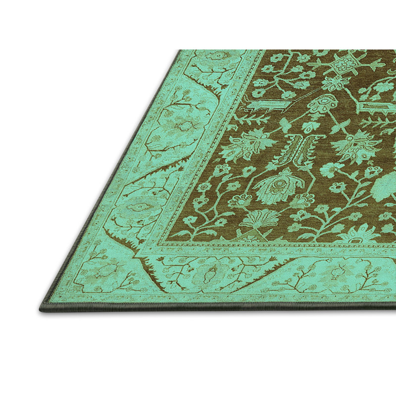 Tapis oriental en laine / polyester tissé à la machine en turquoise / brun, Rectangle 3 pi x 5 pi