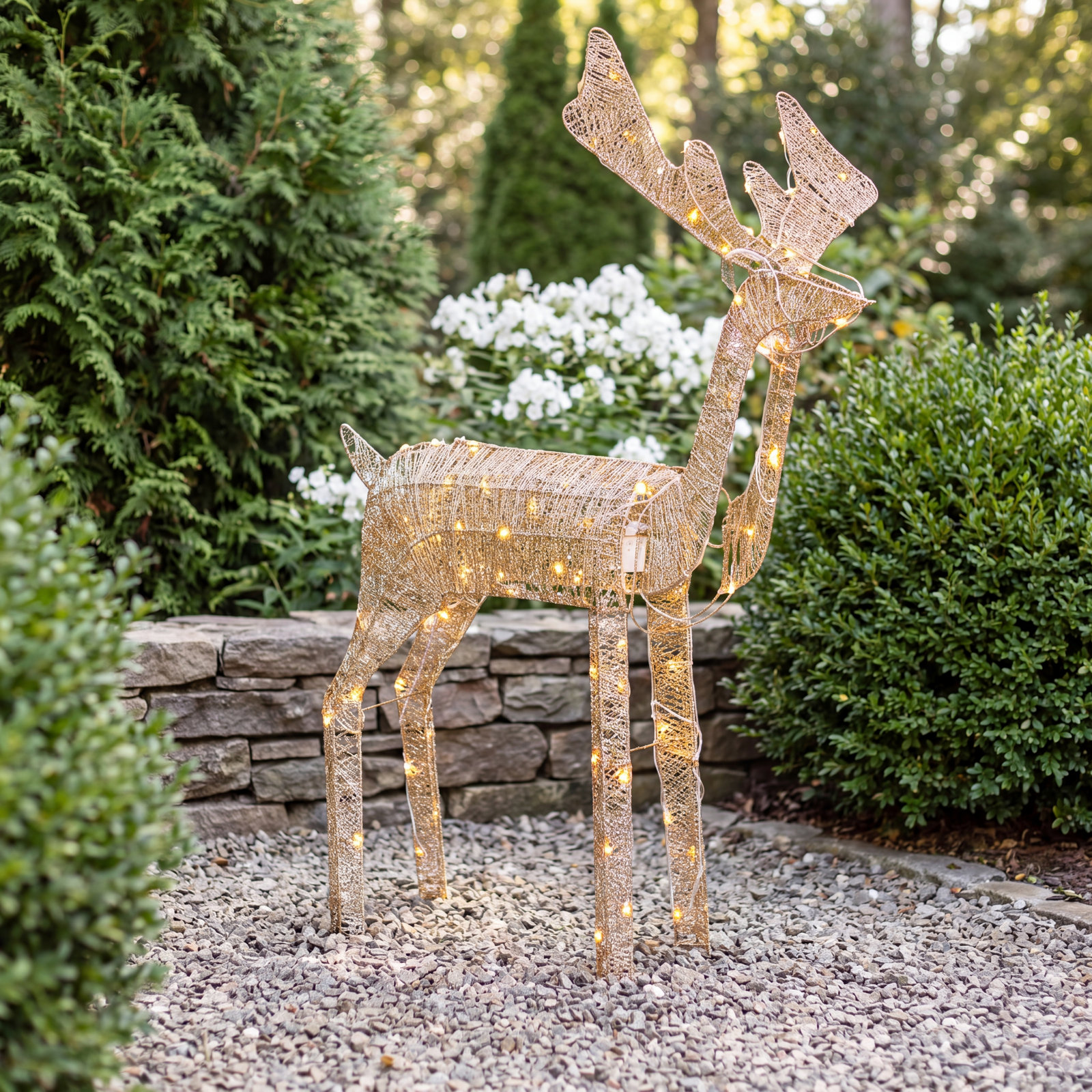 3.6Ft Golden Reindeer With Movable Head 100 LED Lights Christmas Decoration