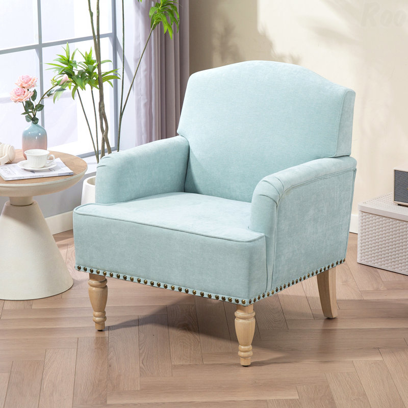 Modern Accent Chair With Retro Wooden Legs & Nailhead Trim, Small Fabric Club Chair, Comfy Upholstered Armchair Lounge Chair For Bedroom Living Room Single Sofa,Holds 300Lbs(Sage)