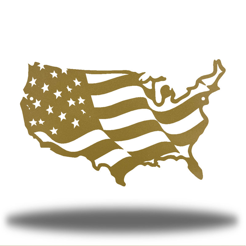 Décoration murale drapeau USA, H 7,25 po x l 12 po x P 0,01 po, Or