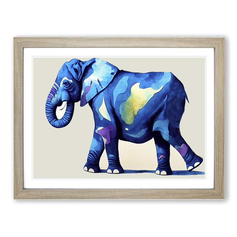 Watercolour Elephant - Single Picture Frame Print, Oak, 46cm H x 64cm W x 2cm D