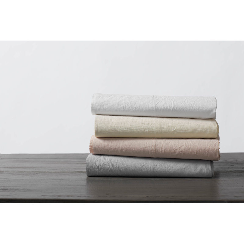Organic Crinkled Percale Sheet Set, Undyed, King Sheet Set with 2 Pillowcases