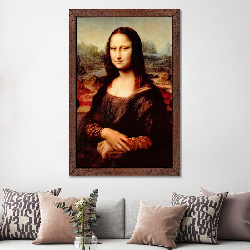 Mona Lisa by Leonardo Da Vinci - Floater Frame Painting on Canvas, 152.5 cm H x 101.5 cm W, Brown