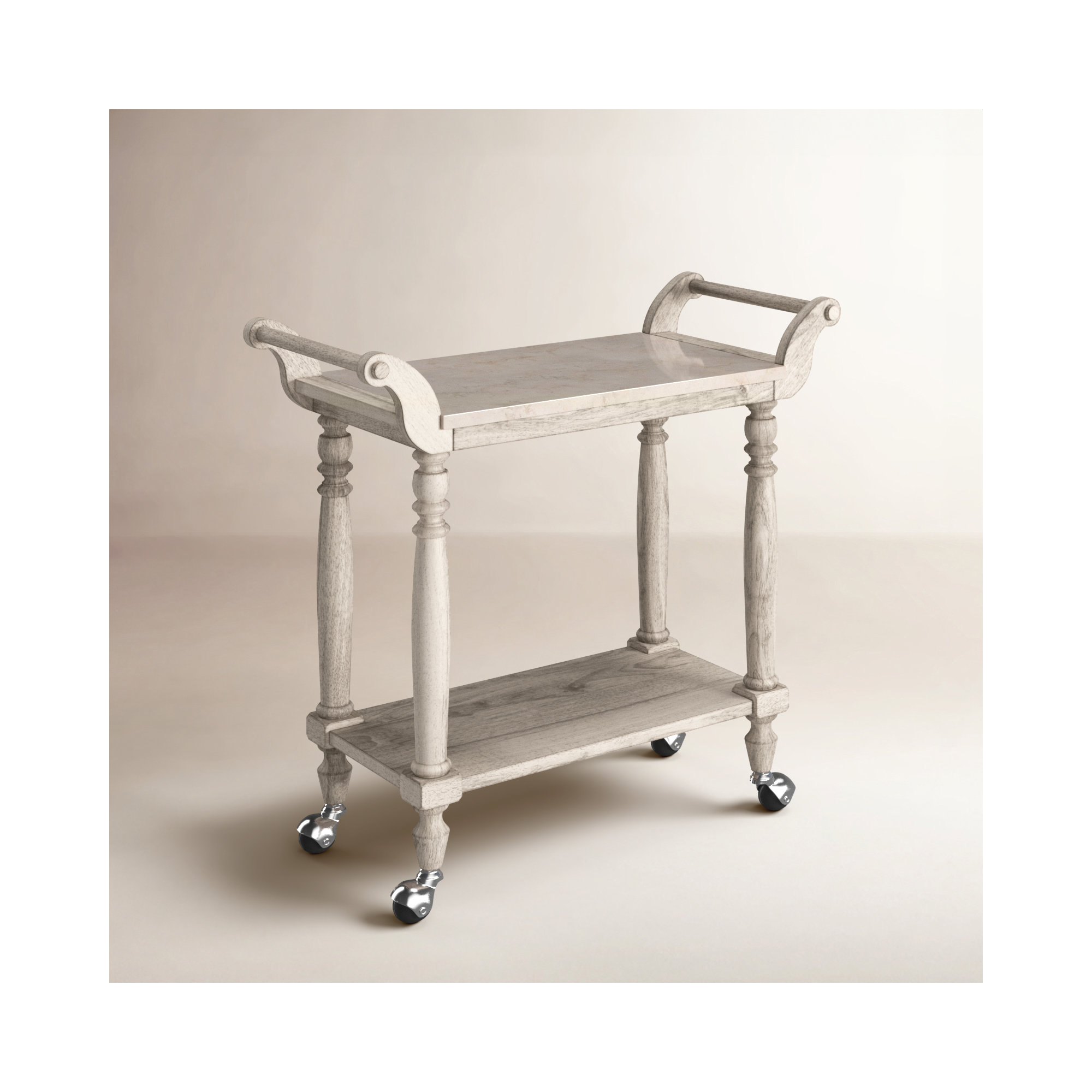 Aberdale Marble Top and Wood Bar Cart, Gray