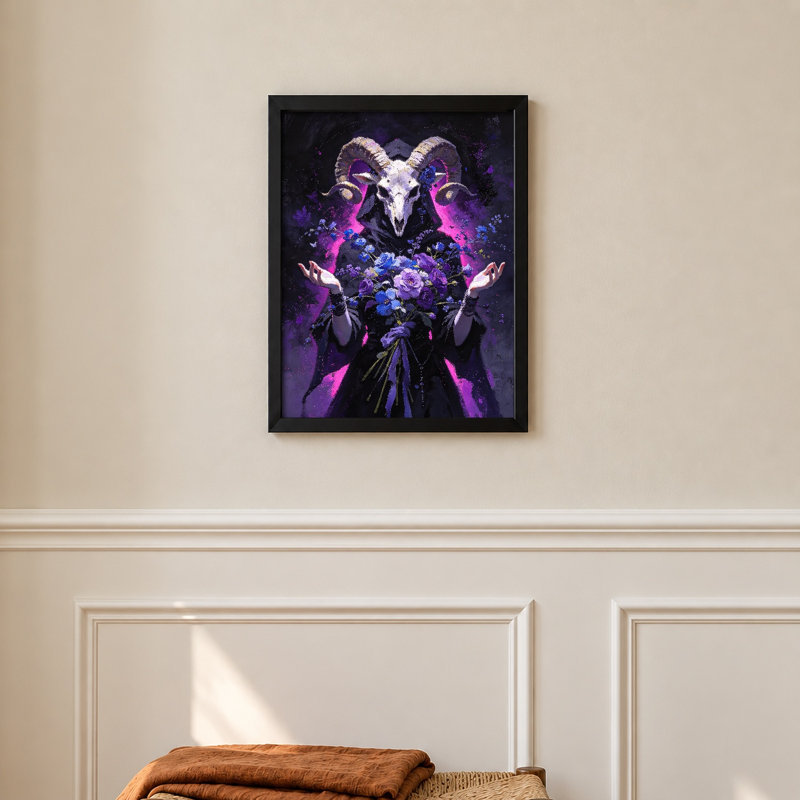 Goat Holding a Bouquet of Flowers Black Framed Canvas Wall Art, H 17 po x l 13 po