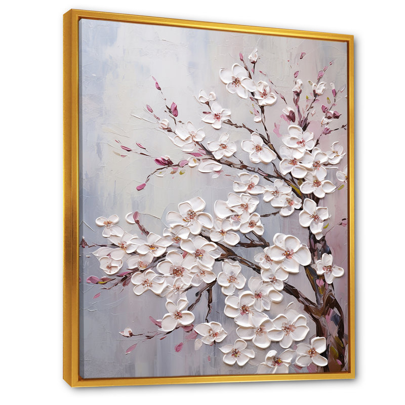Arbre magique sur toile Dogwood Serenity, Cadre flottant doré, H 40 po x l 30 po x P 1,5 po