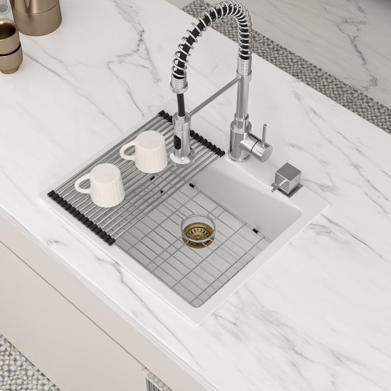 Évier de cuisine 25 po à cuve simple en quartz encastré