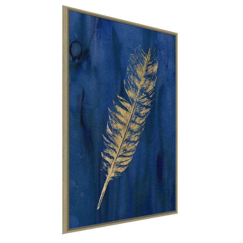 Plume d'or I - peinture, L 39,5 po x H 63,5 po, Encadrement doré