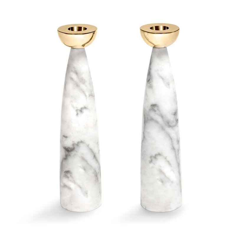 Anna New York Candlestick, Carrara Marble/Gold