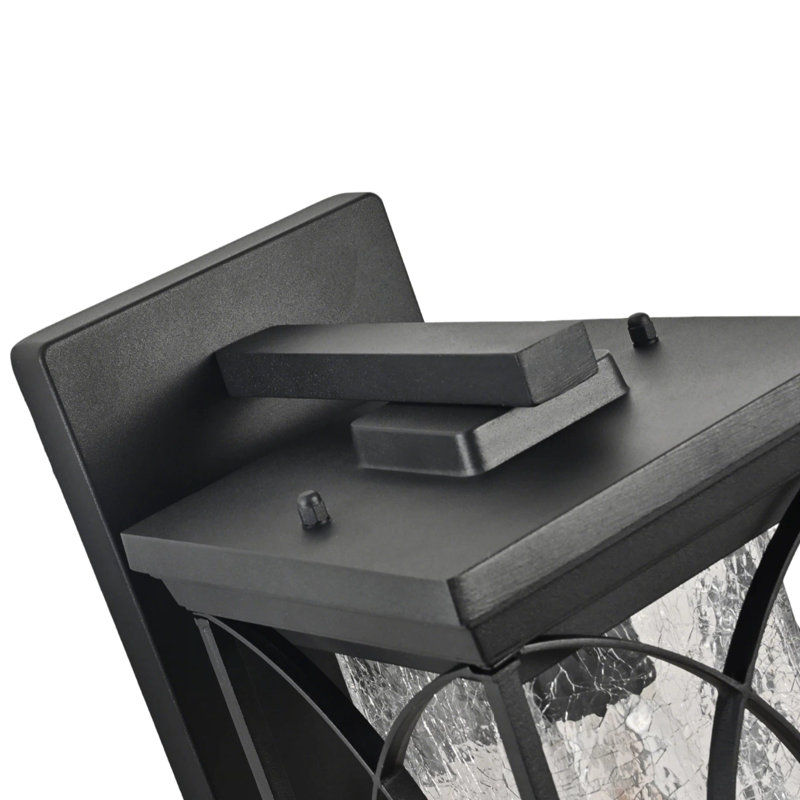 Modern Farmhouse Outdoor Wall Lantern with Crackled Glass, Exterior Sconce, 13.78" H, Matte Black