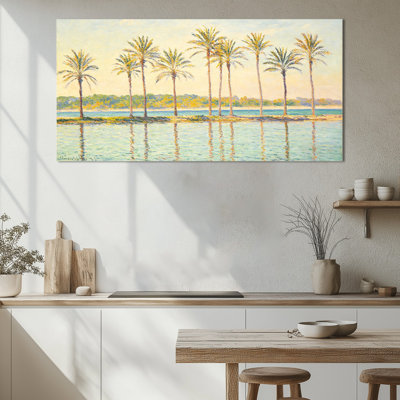  Tropical Palm Tree Wall Art - Coastal Canvas Print Art, Beach Picture Wall Decor Painting for Ocean-Inspired Home Decoration, Wrapped Canvas with Pine Frame, 16×32 inches
