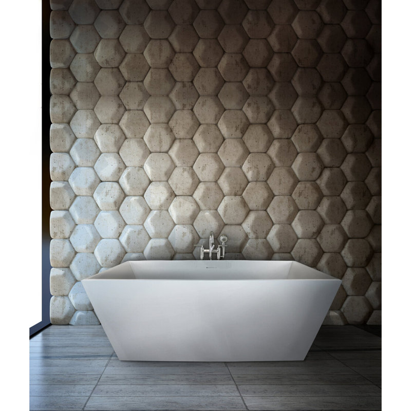 Bellevue 60'' L Soaking Bathtub, Glossy White, Satin Brass