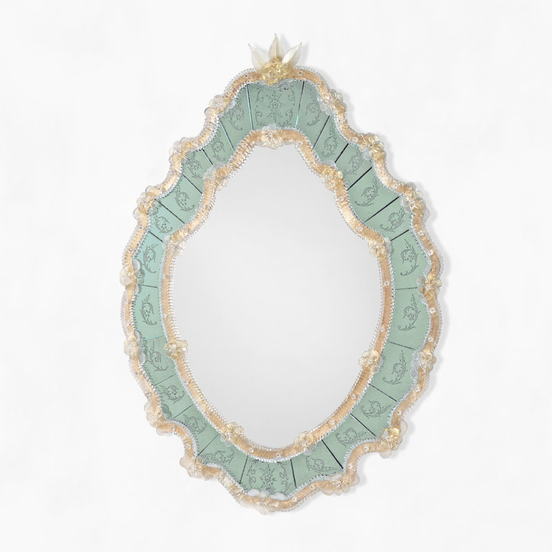 FIORI Murano Glass Mirror, Green/Gold