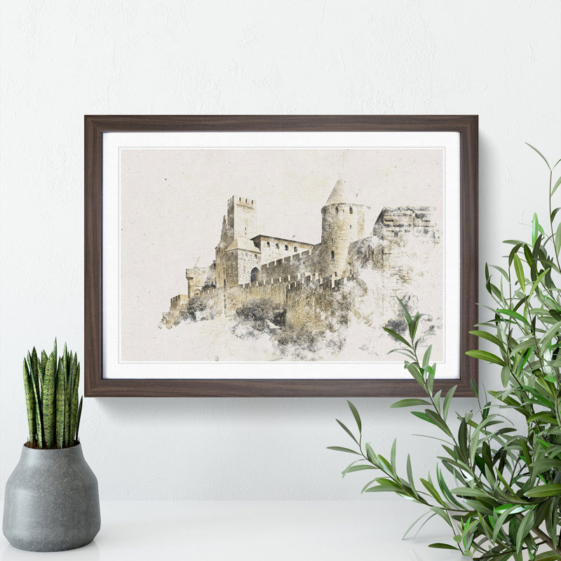 La Cite Citadel in Carcassonne France - Picture Frame Painting Print, 33cm H x 45cm W x 2cm D, Walnut Framed