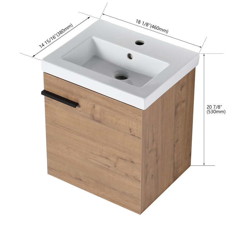 Meuble-lavabo mural simple 18 po avec comptoir en céramique, Brun clair