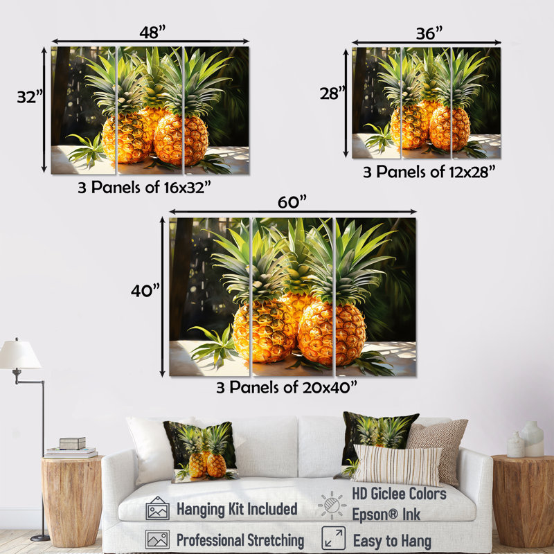 Ensemble d'art mural ananas, H 28 po x l 36 po x P 1 po