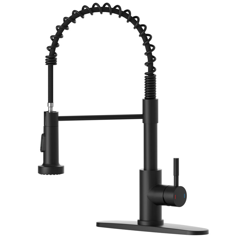 Robinet de cuisine rétractable à poignée simple avec douchette latérale, Noir mat