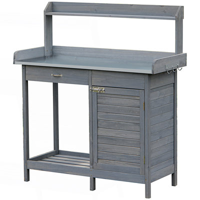 Accent Cabinet, Outdoor Potting Bench Table, Storage Cabinet With Open Shelf