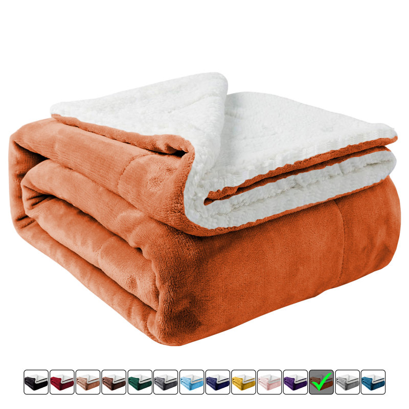 Jeté en sherpa doux | Couverture réversible toutes saisons respirante, Jeté (L 60 po x l 50 po), Rouille