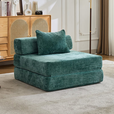 Canapé à compression, canapé-lit convertible au sol avec structure de forme fixe, canapé modulaire à assise simple sans os, sans assemblage, tissu chenille pour le salon, la chambre à coucher