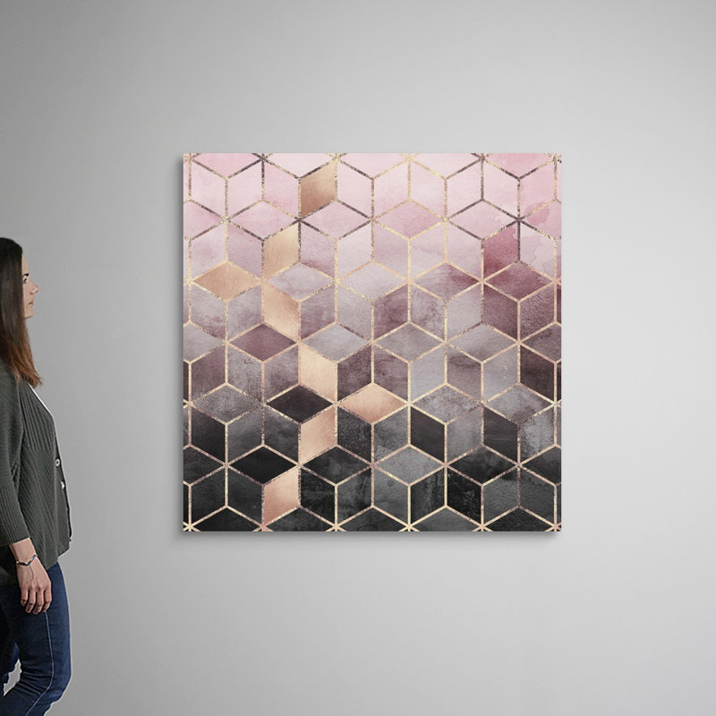 «Pink Grey Gradient Cubes», reproduction d'impression sur toile, Toile tendue, H 48 po x l 48 po x P 1,25 po