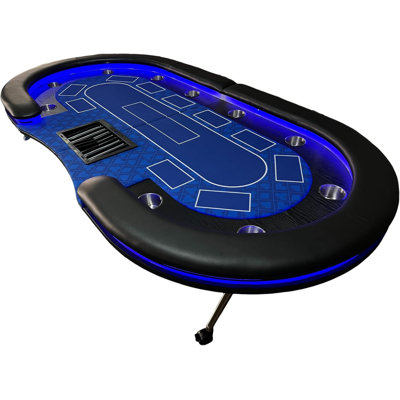 INO Design 95" Foldable Poker Table For 10 Players Casion Game Style With Wheels LED,  Blue