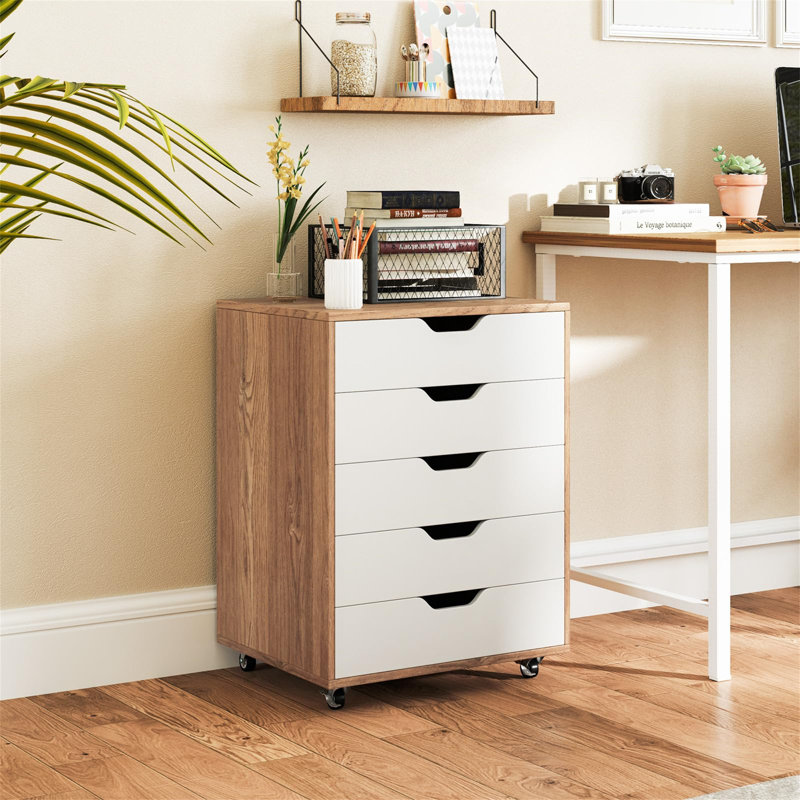 49cm Wide 5 -Drawer Mobile File Cabinet, Beige/White