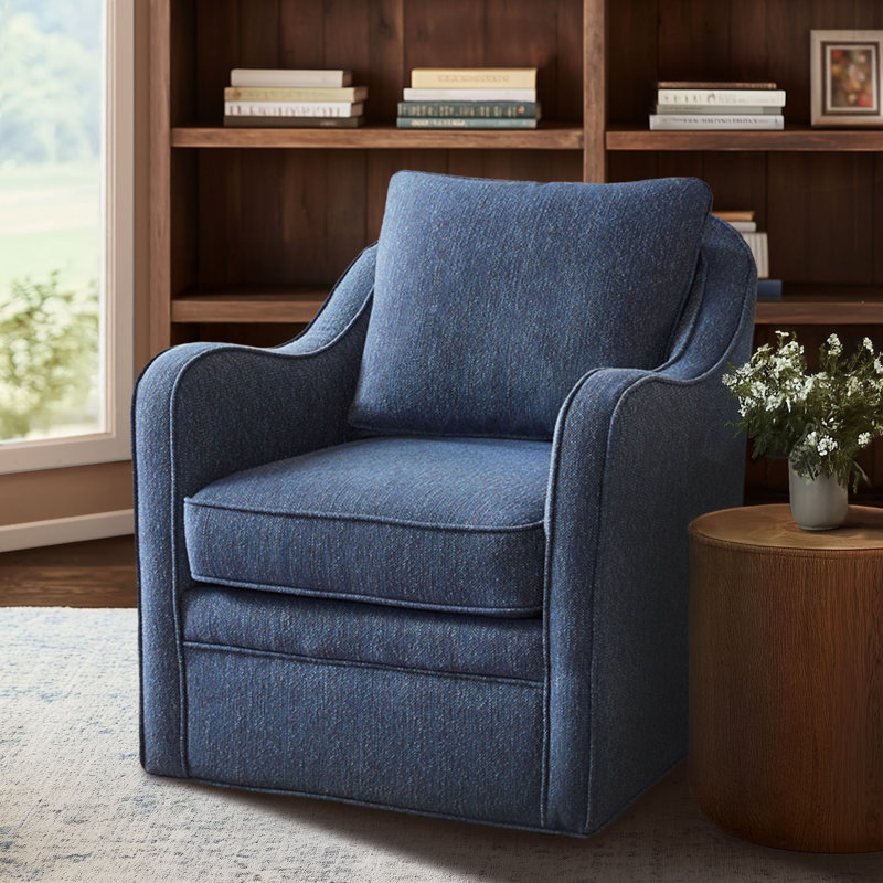 Fauteuil pivotant rembourré à 360 ° avec accoudoirs inclinés et coussin amovible Melby, bleu marine, Marine