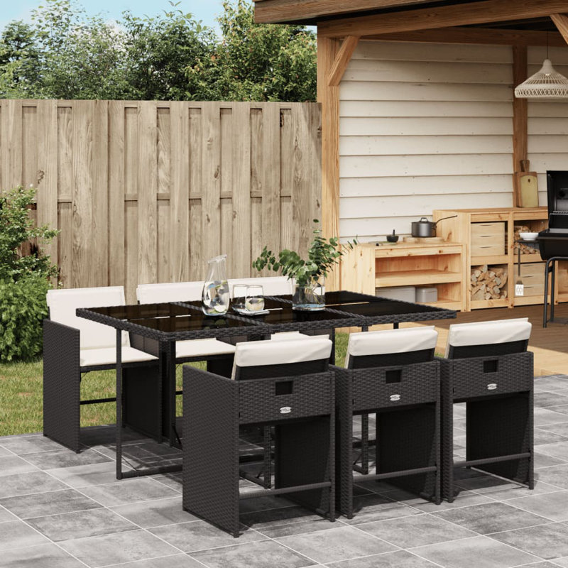 Ensemble repas 7 pièces avec coussins Hokku Designs, 6, Noir, Blanc