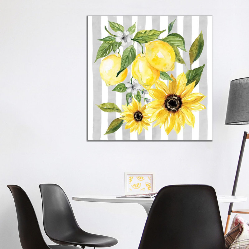 « Citrons and tournesols II » par Carol Robinson, reproduction d’art, H 37 po x l 37 po x P 1,5 po, Toile tendue, Aucun mat