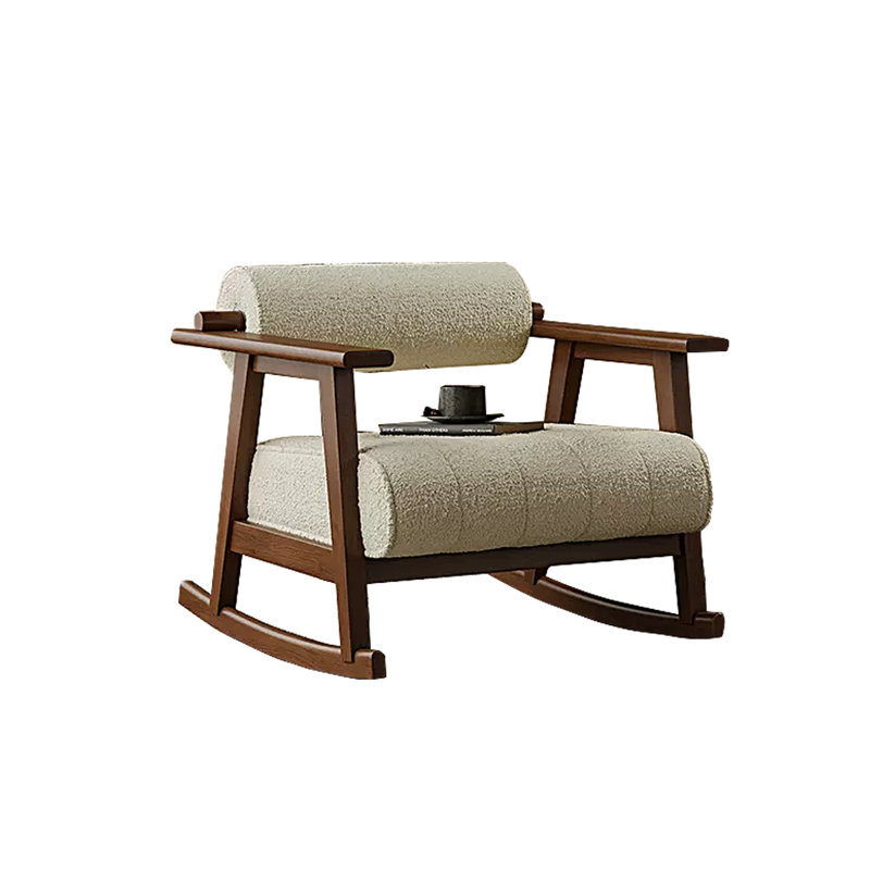 Chaise berçante antique avec accoudoirs rétro, Blanc cassé