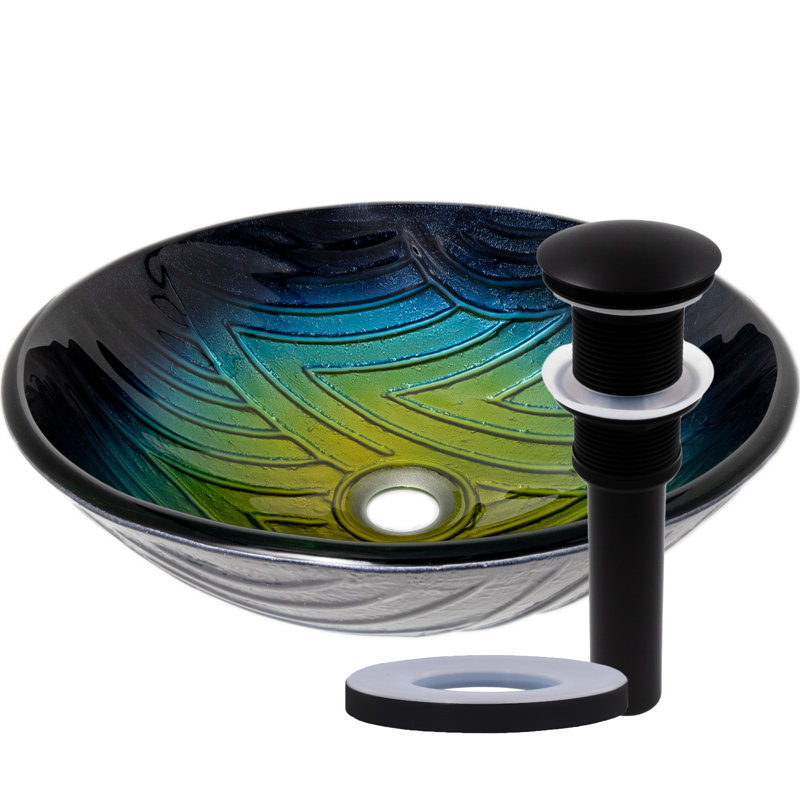 Novatto 16.75'' Glass Circular Bathroom Sink with Faucet, Matte Black