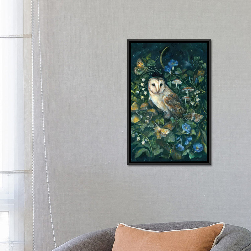 Barn Owl - reproduction d'art murale - toile encadrée, Noir, Reproduction encadrée sans passe-partout, H 26 po x l 18 po