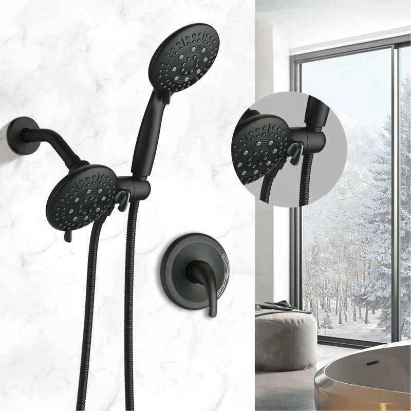 Pomme de douche à jet simple classique à 6 jets à haute pression avec douche à main (valve incluse), Noir mat