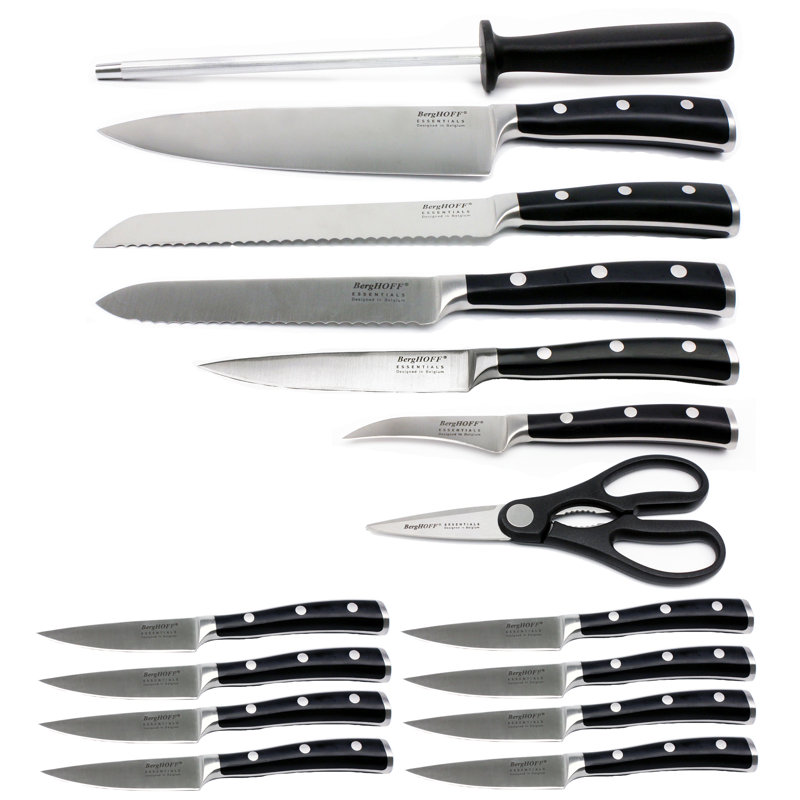 Ensemble de blocs à triple rivetage en acier inoxydable 18 pièces BergHOFF Essentials avec 8 couteaux à steak