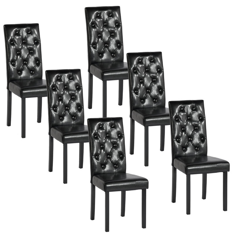 Dining Chair Set,High Back Kitchen Chair,Button Upholstered Dining Chair,Solid Faux Leather Living Room Chair, 6, Black