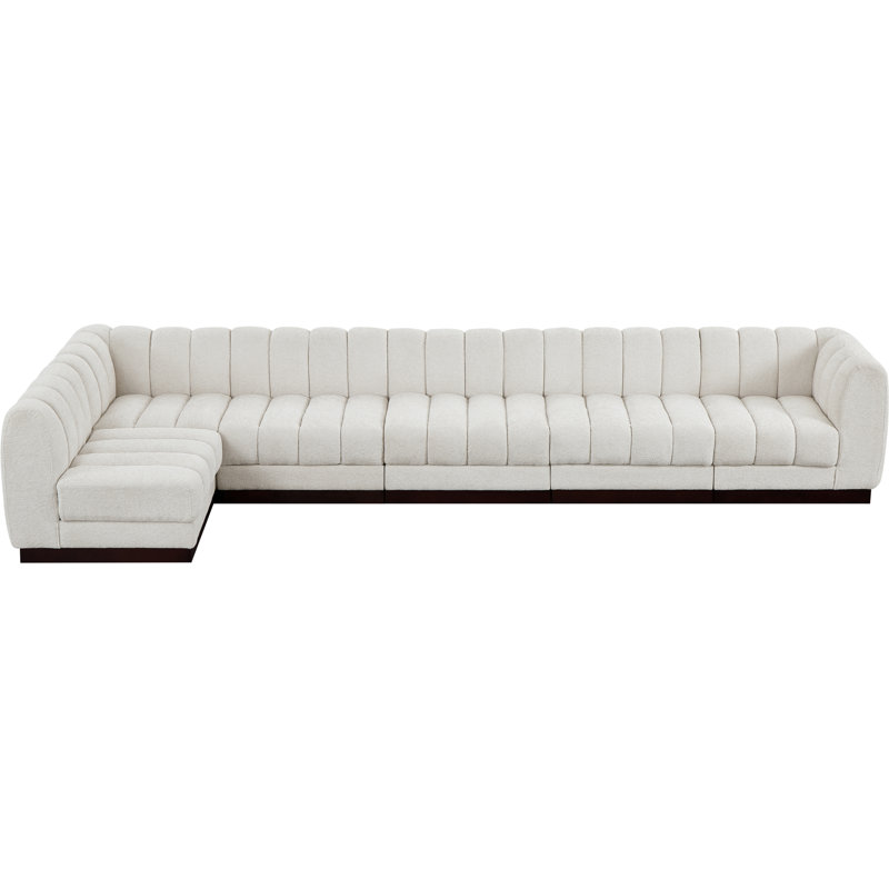 Quinn 6 - Piece Upholstered Sectional, Cream Chenille Fabric