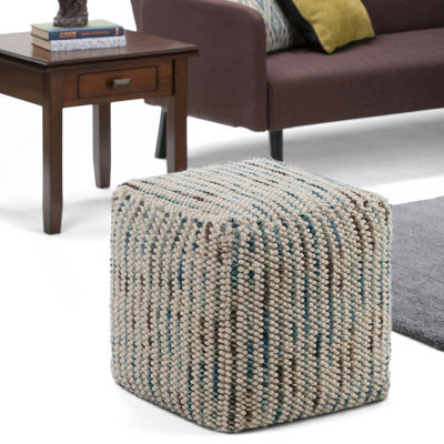 18 inch Wide Cube Pouf in Multi-Color Wool and Cotton