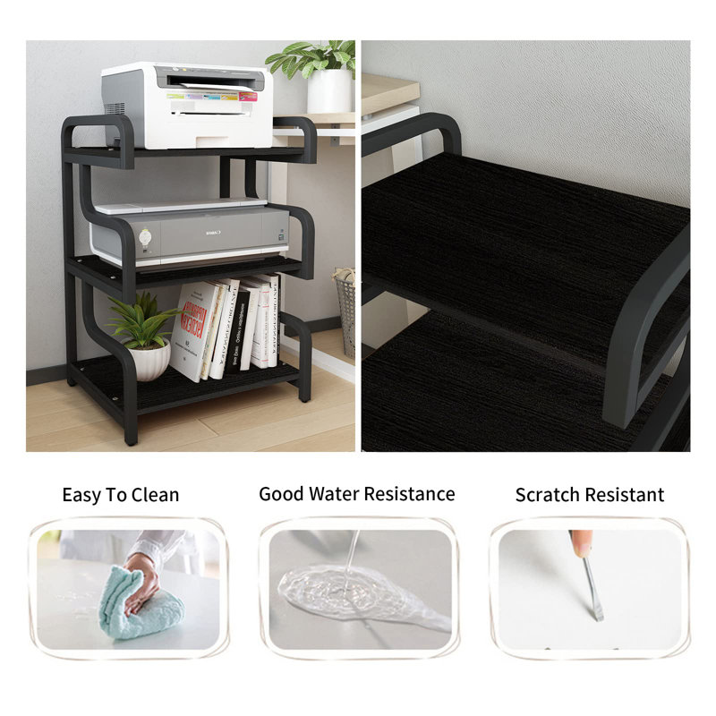 3-Tier Movable Printer Stand with Wheels – Multi-Purpose Storage Cart, Black