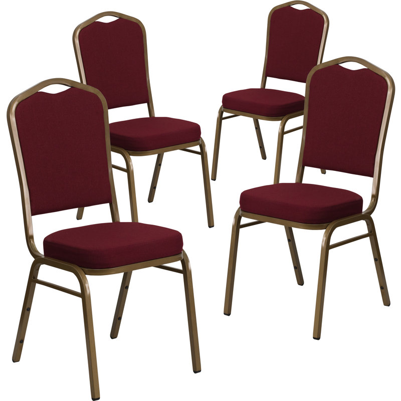 Oliverson Crown Back Stacking Banquet Chair, Gold Frame, Burgundy Fabric, 4