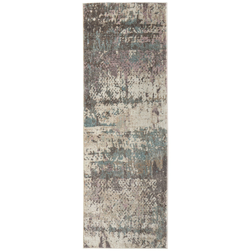Roy Modern Abstract, Ivory/Blue/Purple Area Rug, Runner 2'6" x 7'3"